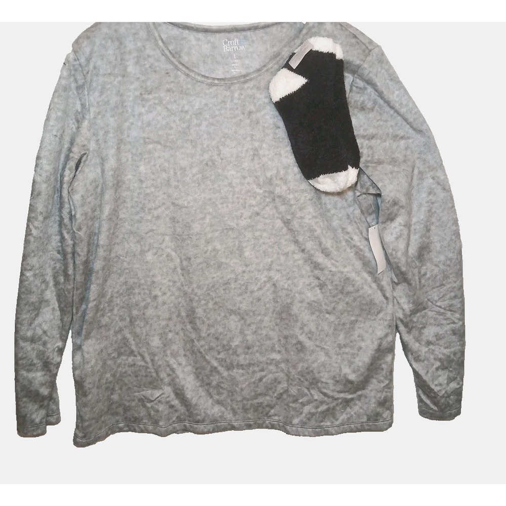 Croft Barrow Womens Pajama Set Large Gray Cozy Sleep Top Lounge Set NWT